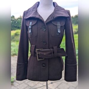 Zara Basic Brown Wool Belted Jacket - Size XS